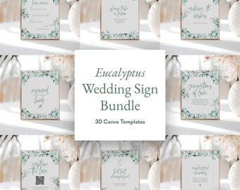 Eucalyptus Wedding Sign Template Bundle, Greenery Design, Canva Template, Digital Download