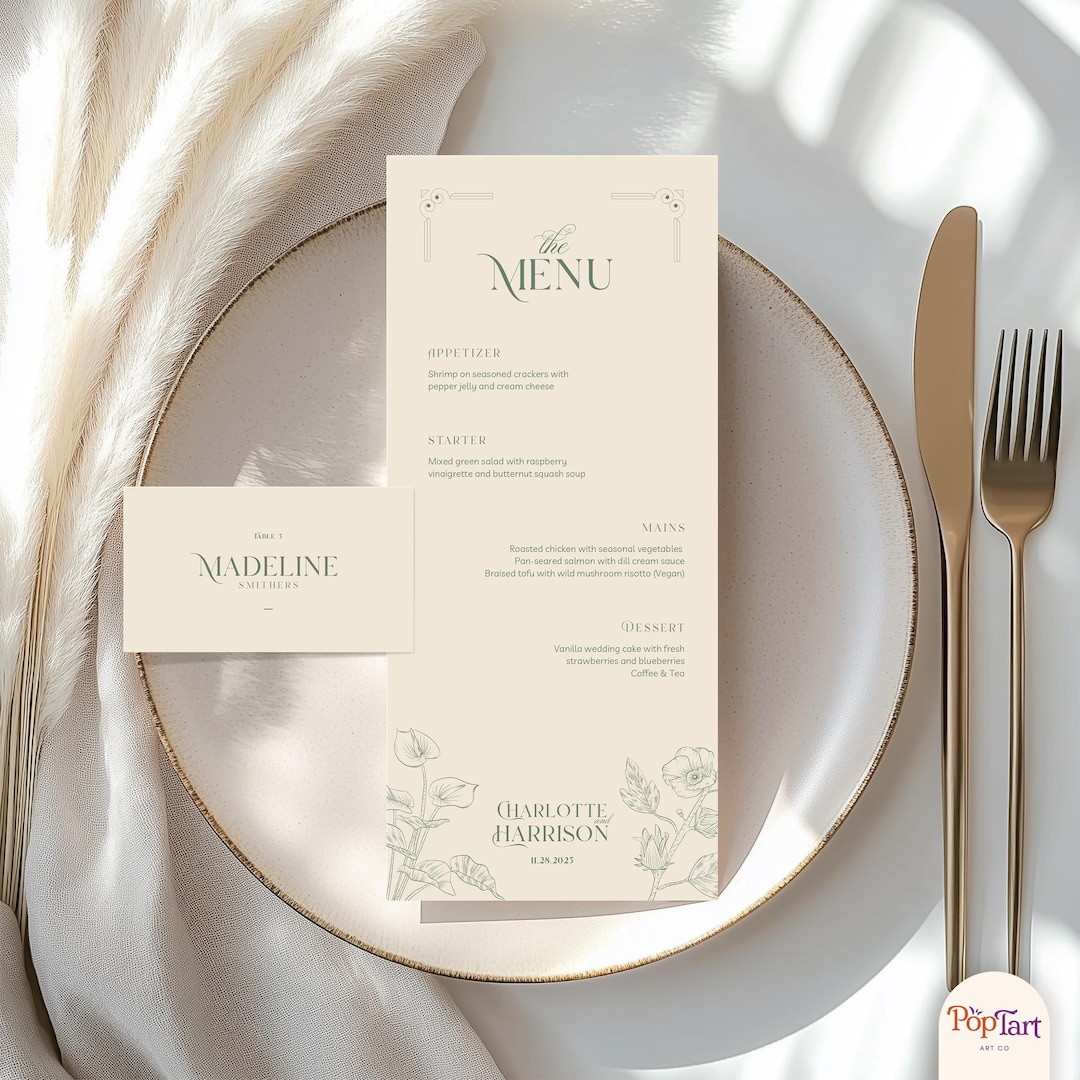 Floral Wedding Menu & Place Card Canva Template (digital Download) - Etsy