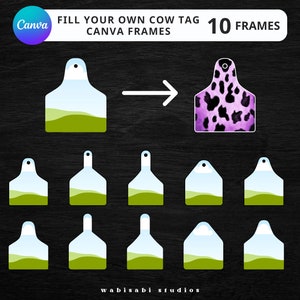 Fill Your Own Cow Tag on Canva, Cow Ear Tag Canva Template, Tag Canva Frames Bundle, Editable Gift Tag Template, Drag and Drop Price Tag
