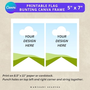 Bunting Banner Template Canva Frame, Flag Pennant, Birthday Party, Design Print and Cut at Home, Easy Drag and Drop, Editable Template