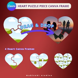 Heart Puzzle Piece Photo, Editable Template, Easy Drag and Drop, Canva Frame Mockup, Customizable Create Your Own, Love Couple, Valentine&#39;s