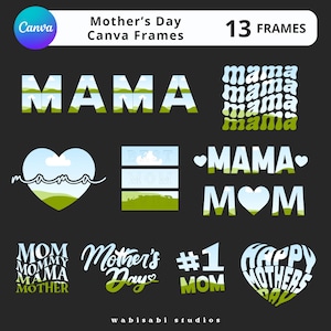 Mother&#39;s Day Canva Frame, printable personalized mama photo collage ,Easy Drag and Drop, Editable Canva Template Bundle, happy mother&#39;s day