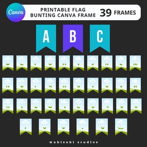 Bunting Banner Template Canva Frame, Flag Pennant, Alphabet Numbers, Design Print and Cut at Home, Easy Drag and Drop, Editable Template