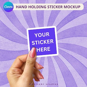 Vrouwelijke hand met stickermodel, bewerkbare sjabloon, met realistische schaduwen, duimvingermodel, aanpasbaar, maak je eigen sticker, png