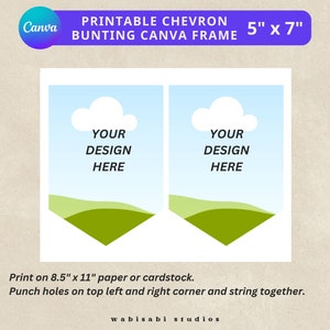 Bunting Banner Template Canva Frame, Chevron Pennant, Birthday Party, Design Print and Cut at Home, Easy Drag and Drop, Editable Template