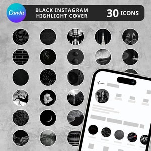 30 Instagram Highlight Covers, Black Highlight Icons for business owners, bloggers, photographers, Minimalist, Instagram Story Icons