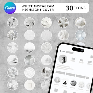 30 Instagram Highlight Covers, White Highlight Icons for business owners, bloggers, photographers, Minimalist, Instagram Story Icons