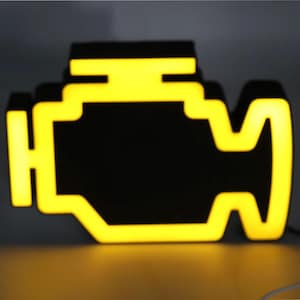 Luz de LED para Luz de Verificação do Motor | Decoração para Entusiastas de Carros | Placa para Oficina Mecânica | Arte de Parede Automotiva | Presente Divertido para Carros | Placa de LED para Garagem