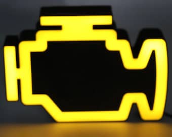 Check Engine Light LED Lightbox | Car Enthusiast Decor | Mechanic Garage Sign | Automotive Wall Art | Funny Car Gift | Garage LED Sign