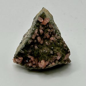 Sparkling Pink Rhodochrosite Dogtooth Crystals on Green Mottramite Crystal Matrix