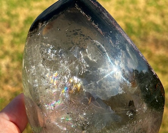 XL Garden Quartz Freeform – Red Green Chlorite Inclusions, Rainbows, Polished Lodolite Crystal