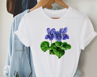 Violet Flower Shirt, Botanical Shirt, Watercolors Violet T-Shirt, Gift for Nature Lover, February Birth Flower, Violet Flower Lover Shirt