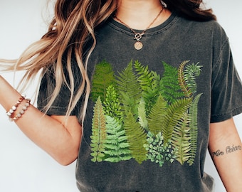 Comfort Colors Fern Shirt, Botanical Cottagecore Fern T-Shirt, Women's Clothing, Herbology Plant Lover Nature Lover Fern Shirt