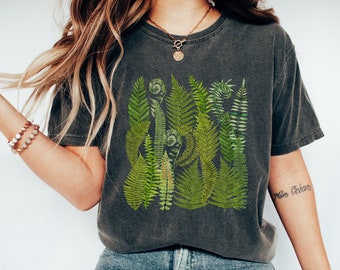 Comfort Colors Fern Shirt, Botanical Cottagecore Fern T-Shirt, Women's Clothing, Herbology Plant Lover Gardener Fern Shirt