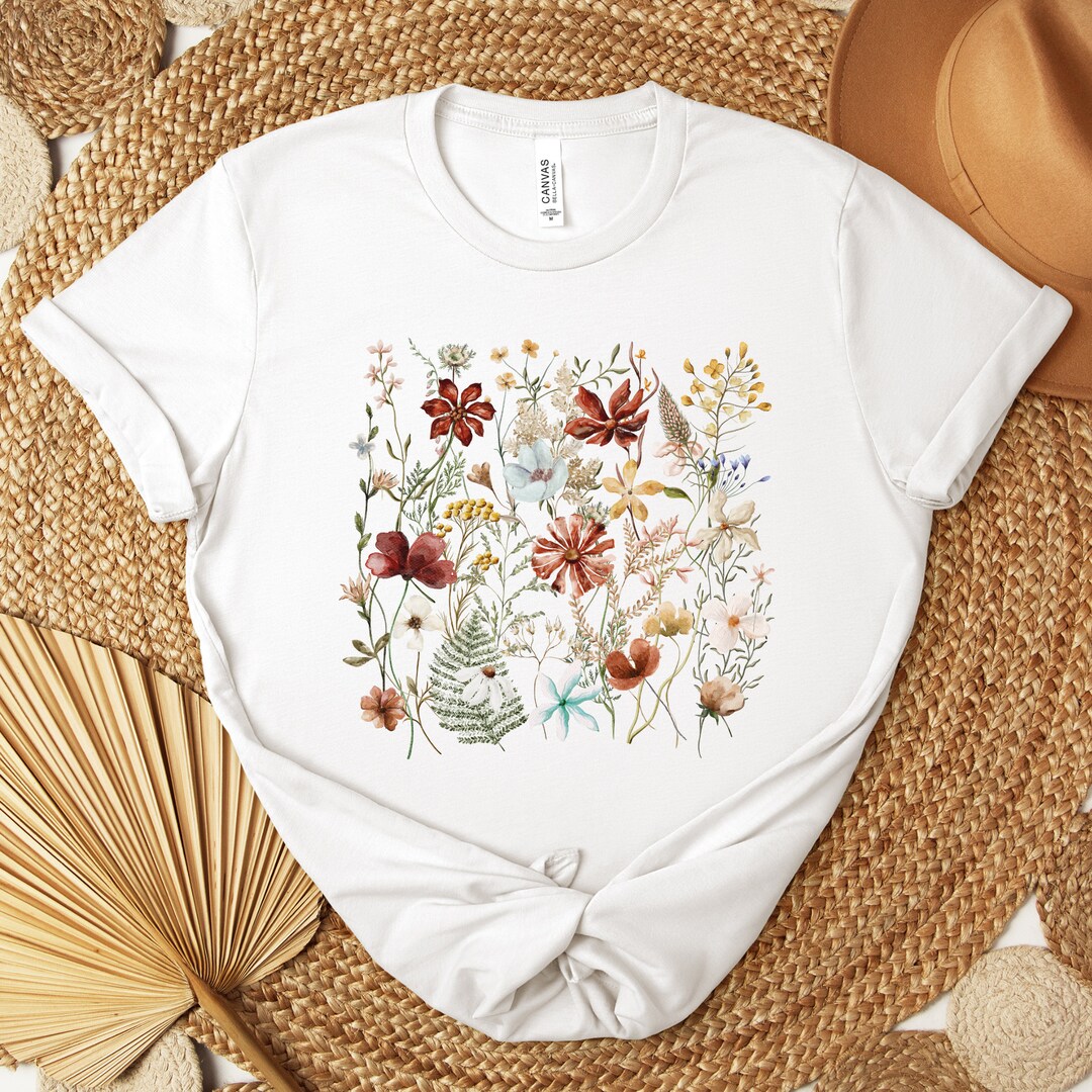 Wildflower Shirt, Botanical Floral T-shirt, Boho Wildflowers ...