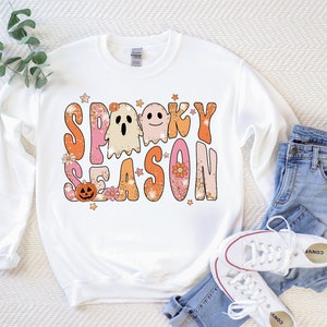 Spooky Season Sweatshirt, Fall Funny Halloween Sweater, Cute Ghost Pumpkin Fall Halloween Women&#39;s Clothing, Halloween Gift