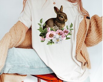 Floral Bunny Shirt, Floral Rabbit Silhouette T-Shirt, Bunny Rabbit Lover Gift, Cute Floral Bunny Shirt, Bunny Rabbit Nature Lover Clothes