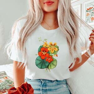Nasturtium Botanical Shirt, Nasturtium Floral Cottagecore T-Shirt, Gardener Shirt, Vintage Nasturtium Gift for Nature Lover