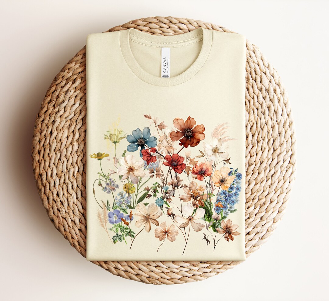 Wildflowers Shirt, Floral Botanical Cottagecore Pastel T-shirt, Pressed ...
