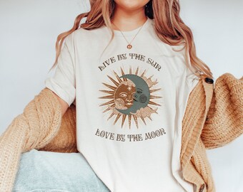 Sun Moon Vintage Boho Celestial Shirt, Live By The Sun Love by the Moon T-Shirt, Trendy Celestial Women's Clothing, Sun Moon Tee
