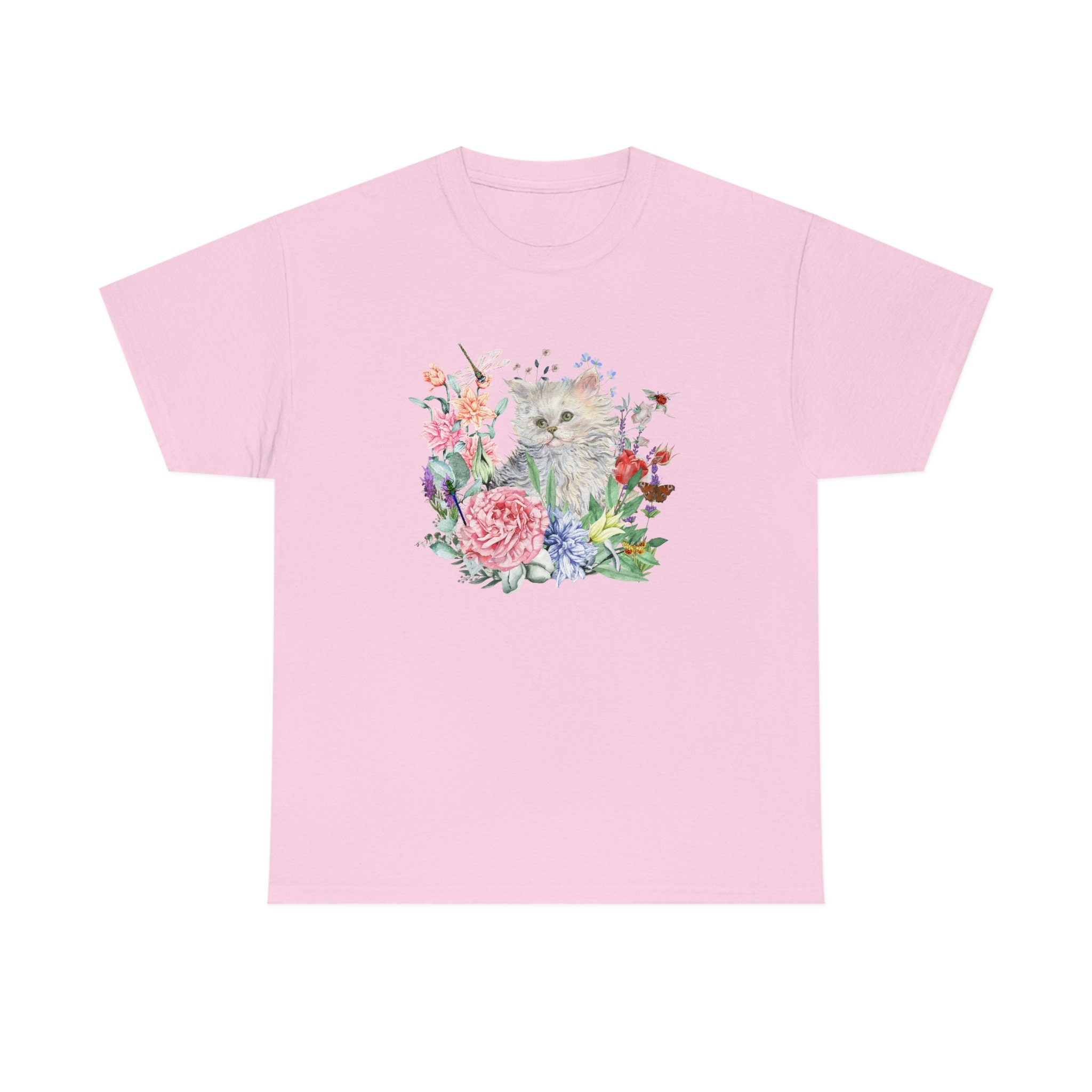 Cat Shirt, Botanical Cottagecore Aesthetic Shirt, Cute Oversized Preppy Clothing, Watercolor