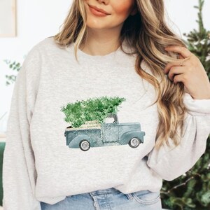 Christmas Truck Sweatshirt, Boho Christmas Pine Tree Sweatshirt, Cottagecore Style Christmas Tree Sweatshirt, Christmas Gift