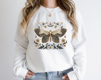 Boho Moth Floral Botanical Sweatshirt, Art Nouveau Butterfly Sweater, Beautiful Mystical Forest Moth Shirt, Nature Lover Gift