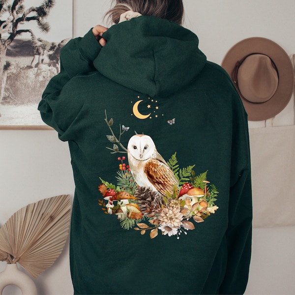 Barn Owl Hoodie, Botanical Forestcore Owl Sweater, Cottagecore Forest Owl Pullover, Nature Lower Owl Lower Shirt