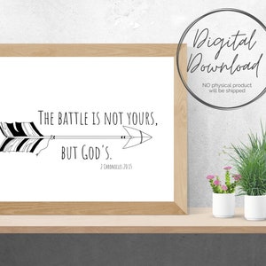 2 Chronik 20:15 King James Version | Die Schlacht ist nicht deine, sondern Gottes | Bibel Vers Wandkunst | Pfeil | Boho Wand Kunst | Schrift Kunstdruck | Pfeil