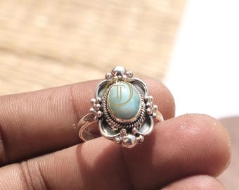 Blue Larimar Gemstone 925 Sterling Silver Ring Handmade Statement Unique Design Ring Rose Gold Yellow Gold Plated Ring Larimar Gift Jewelry