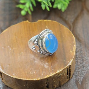 Blue Chalcedony Ring Handmade Statement Ring 925 Sterling Silver Unique Ring Blue Stone Ring Chalcedony Ring Wedding Gift Jewelry For Her