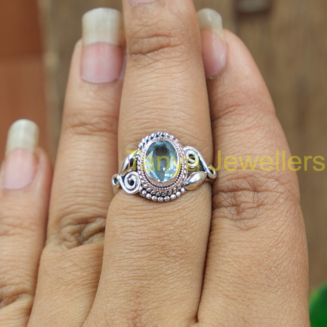 Real Blue Topaz Rings Natural Top Quality Blue Topaz Ring Pure 925 Sterling Silver Ring Blue ...