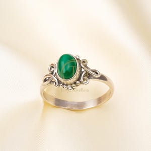 Malachite Ring 925 Sterling Silver Ring Green Stone Ring Promise Ring Engagement Ring Malachite Jewelry Christmas Day Gift for Unisex Women