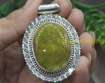 Large Green Opal Gemstone Pendant 925 Sterling Silver Handmade Statement Design Pendant Necklace Christmas Birthday Gift Jewelry for Women