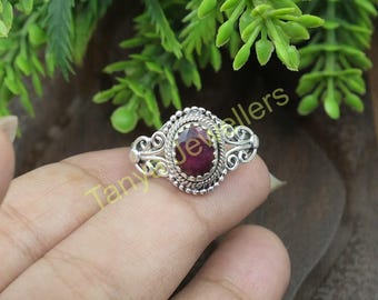 Natural Pink Ruby Gemstone Ring Pure 925 Sterling Silver Ring Statement Boho Design Rings Pink Stone Ring Ruby Wedding Gift Jewelry For Her