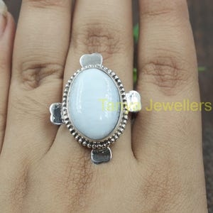 Natural Blue Opal Gemstone Ring 925 Sterling Silver Handmade Statement Ring Blue Stone Ring Anniversary Birthday Gift Ring Jewelry for Women