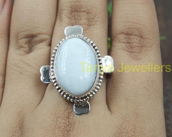 Natural Blue Opal Gemstone Ring 925 Sterling Silver Handmade Statement Ring Blue Stone Ring Anniversary Birthday Gift Ring Jewelry for Women