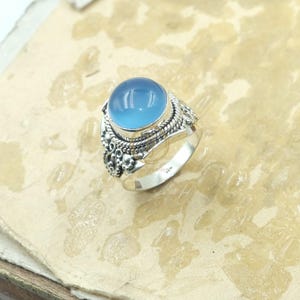 Blue Chalcedony Gemstone Ring 925 Sterling Silver Handmade Ring Statement Ring Silver Design Ring Blue Stone Ring Chalcedony Gift Jewelry