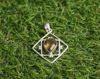 Handmade Natural Citrine 925 Sterling Silver Pendant, Yellow & Rose Gold Plated