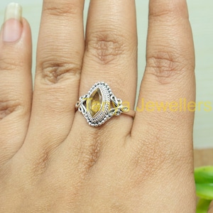 Citrine Engagement Rings for Women, 925 Sterling Silver Ring, Handmade Design Wedding Ring, Christmas Birthday Gift Jewelry for Her