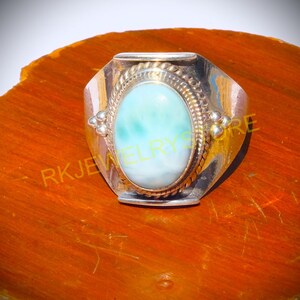 Larimar Ring Large Stone Ring Gemstone Ring 925 Sterling Silver Ring Handmade Statement Ring Boho Rings Larimar Gift Jewelry for Her and Him