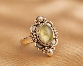 Green Prehnite Gemstone Ring Pure 925 Sterling Silver Ring Handmade Statement Ring Christmas Gift Jewelry Rose Gold Yellow Gold Plated Ring