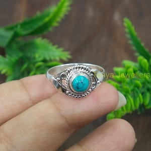 Blauwe turquoise ring, 925 sterlingzilveren ring, belofte verlovingsring, minimalistische ring, turquoise sieraden, kerstcadeau sieraden voor haar