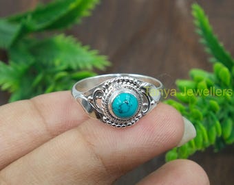 Anel de turquesa azul, anel de prata de lei 925, anel de compromisso/noivado, anel minimalista, joia de turquesa, joia para presente de Natal para ela.