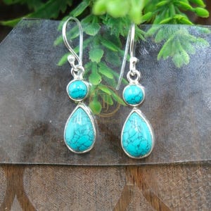 Tibetan Turquoise Earrings, Pure 925 Sterling Silver Dangle Earrings, Earrings for Women, Handmade Earrings, Turquoise Jewelry, Gift for Her