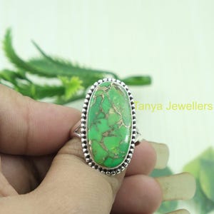 Natural Large Oval Green Copper Turquoise Stone Ring, 925 Sterling Silver Ring, Statement Ring, Turquoise Birthday Gift Jewelry for Women