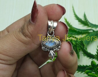Blue Fire Rainbow Moonstone Pendant 925 Sterling Silver Pendant Handmade Design Pendant Moonstone Jewelry Valentines Day Gift for Her