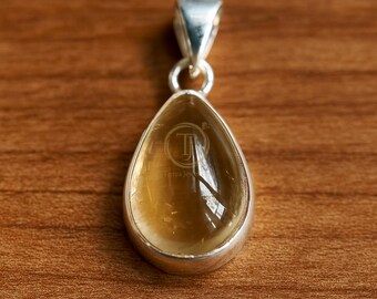 Pear Golden Rutile Pendant, 925 Sterling Silver Pendant, Handmade Teardrop Pendant, Natural Gemstone Jewelry, Wedding Gift Jewelry for Her