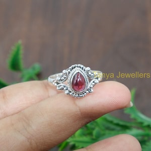 Garnet Ring, 925 Sterling Silver Ring, Red Stone Ring, Handmade Ring, Silver Design Ring, Wedding Engagement Rings for Women, Garnet Jewelry
