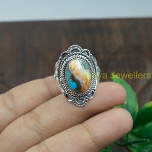 Orange Spiny Oyster Turquoise Gemstone Ring 925 Sterling Silver Ring Handmade Design Ring Statement Ring Promise Ring Jewelry For Women